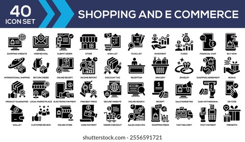 Shopping and E Commerce Black Glyph Icon Set Collection