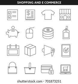 shopping and e commerce icons in outline style