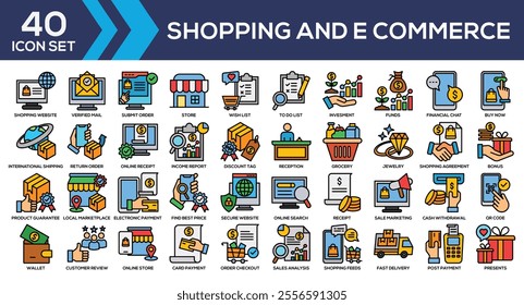 Shopping and E Commerce Lineal Color Icon Set Collection