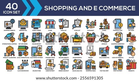 Shopping and E Commerce Lineal Color Icon Set Collection