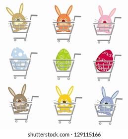 Shopping easter cart with eggs and rabbits like logo (vector)