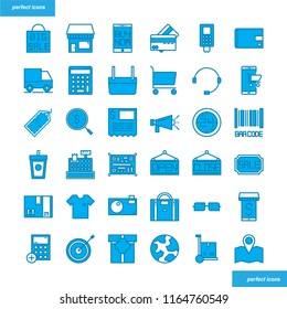 Shopping and Ecommerce Color Line Icons perfect pixel. Use for website, template,package, platform. Concept object UI,UX design.