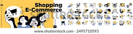 Shopping and ecommerce concept illustrations. Vector illustrations of online shopping, ecommerce, sale, social media, internet marketing, online store, for graphic and web design.