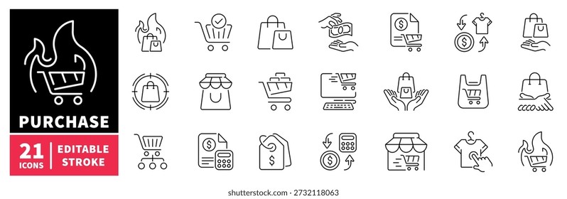 Shopping and e-commerce editable line icons set. retail and money symbols