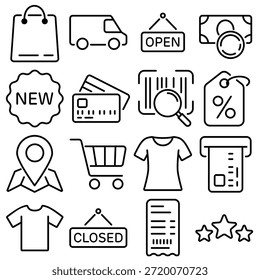 Shopping and E-commerce Essentials Icon Set Outline Style (Part 1)