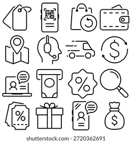 Estilo de Estrutura de Tópicos de Conjunto de Ícones Essenciais de Compras e Comércio Eletrônico (Parte 5)
