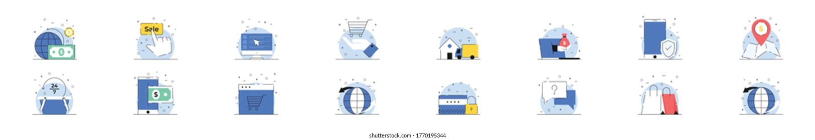 Shopping & E-commerce Flat Concept Icon set for web & mobile