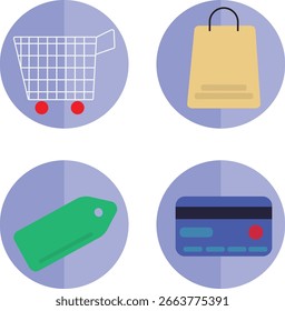 Compras e e-commerce conjunto de ícones planos - tema azul suave