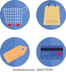 Conjunto de iconos planos de compras y comercio electrónico – Tema azul