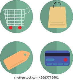 Einkaufen und E-Commerce Flachbild-Icons Set - Grünes Thema