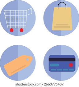 Shopping and E-commerce Flat Icons Set – Pastel Blue Theme