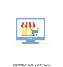Shopping  E-commerce icon. Online shopping and delivery elements. E-business symbol. store object, payment method and online store, phone, store, trolley