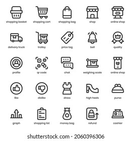 Shopping and Ecommerce icon pack for your website design, logo, app, UI. Shopping and Ecommerce icon outline design. Vector graphics illustration and editable stroke.