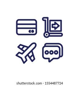 Shopping and E-Commerce Icon Set with Airplane, Payment, Delivery and Message, Vector Illustrations.