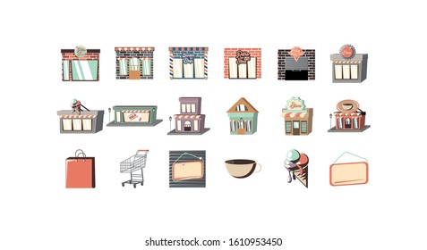 Shopping and ecommerce icon set design of Commerce market store shop retail buy paying banking and consumerism theme Vector illustration