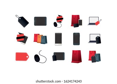 Shopping and ecommerce icon set design of Commerce market store shop retail buy paying banking and consumerism theme Vector illustration