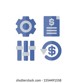 Shopping an E-Commerce Icon Set with Gear, Sliders, Invoice and Transaction History, Vector Illustrations.