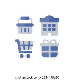 Shopping an E-Commerce Icon Set with Hotel, Gift, Cart and Shopping Basket, Vector Illustrations.