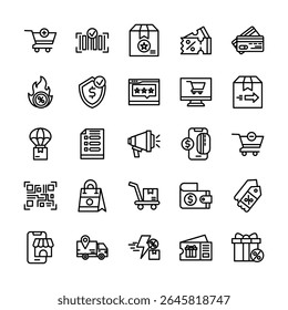 Online-Shopping und E-Commerce-Symbol im Linienstil, das Online-Einzelhandelsaktivitäten darstellt