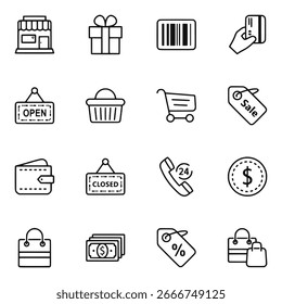 Compras y comercio electrónico Icon Set Line Art Vector Colección