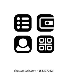 Shopping & E-Commerce Icon Set with Scan, Wallet, User and Menu, Vector illustrations.