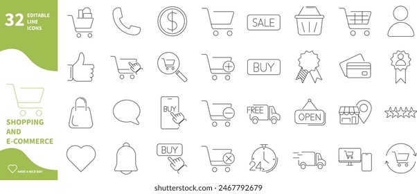 Shopping and e-commerce icon set. Thin line shopping cart, buy and sale icons.