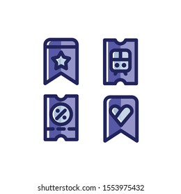 Shopping & E-Commerce Icon Set with Ticket Train, Discount, Bookmark and Favorite, Vector illustrations.