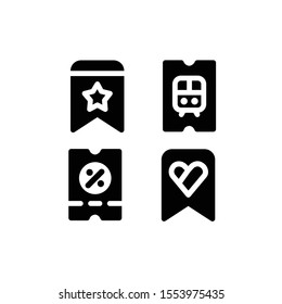 Shopping & E-Commerce Icon Set with Ticket Train, Discount, Bookmark and Favorite, Vector illustrations.