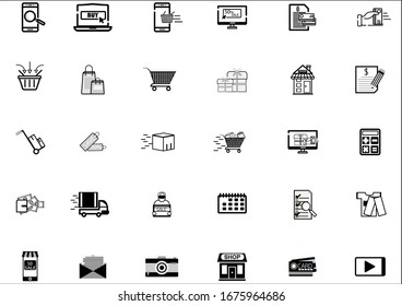 Shopping and E-commerce icons set.Set of 30 icons for shopping web icons such as money of,Mobile Shop,Gifts,mobile marketing,Vector for mobile marketing and digital banking concept.