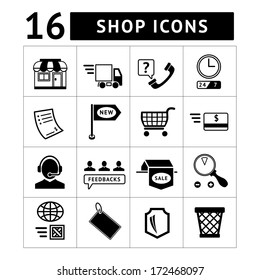 Shopping and e-commerce icons set isolated on white. Vector illustration