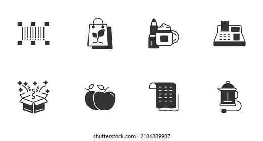 compras, e-commerce iconos set . compras, paquetes de comercio electrónico símbolos vectores para web infográfica