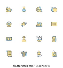 compras, e-commerce iconos set . compras, paquetes de comercio electrónico símbolos vectores para web infográfica