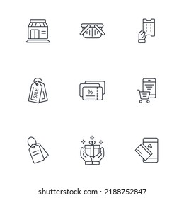 Shopping, E-Commerce-Symbole Set . Einkaufen, E-Commerce-Paket-Symbol Vektorelemente für Infografik-Web