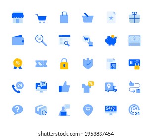 Shopping and e-commerce icons set for personal and business use. Vector illustration icons for graphic and web design, app development, marketing material and business presentation. 