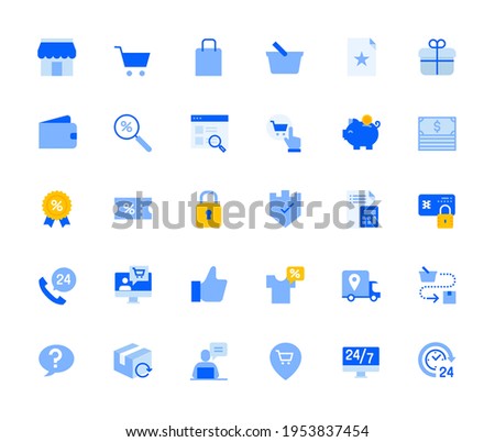 Shopping and e-commerce icons set for personal and business use. Vector illustration icons for graphic and web design, app development, marketing material and business presentation. 