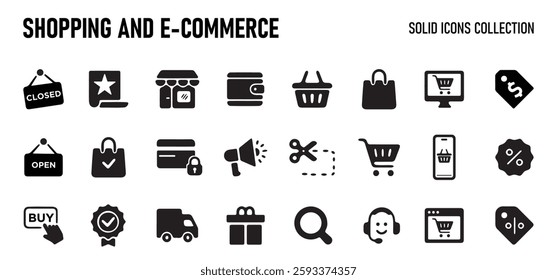 Shopping and E-Commerce icons set. E-Commerce, Shopping, Shop, Payment flat icon. E-Business and Online Shopping symbols. Vector