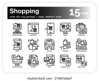 Juego De Iconos Comerciales Y De Comercio Electrónico. Iconos de la línea delgada del vector perfectamente diseñado de la interfaz de usuario Pixel Perfecto. Las ilustraciones son un vector.