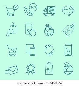 Shopping  and e-commerce icons, thin line style