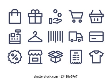 Shopping and Ecommerce line icon set. Retail and online store vector icons.