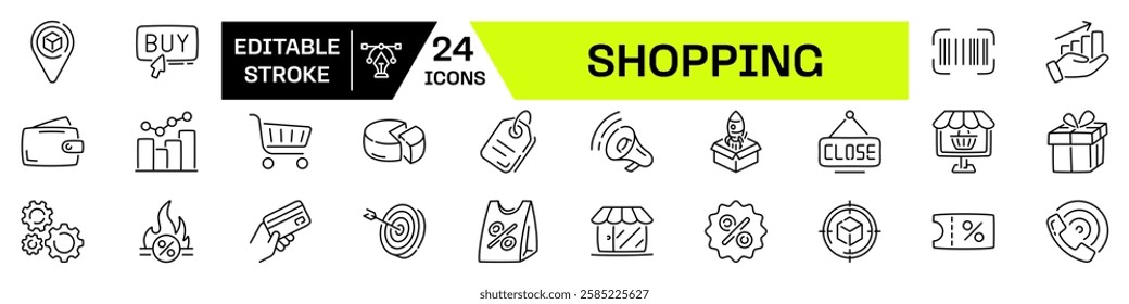 Shopping and E-Commerce line Icon set. Editable Stroke icon.