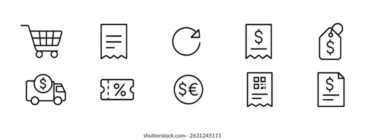 Conjunto de iconos de línea de compras y comercio electrónico - símbolos digitales y minoristas colección