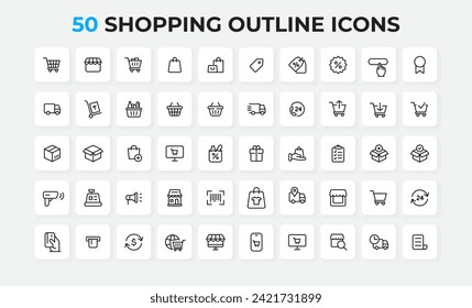 Shopping and e-commerce line icons collection. Thin outline icons pack
