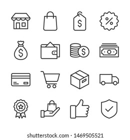 Shopping and ecommerce line icons set vector illustration