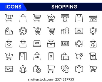 Shopping  E-commerce line icons set. Shopping. Online shopping thin line icons. E-commerce symbols collection.