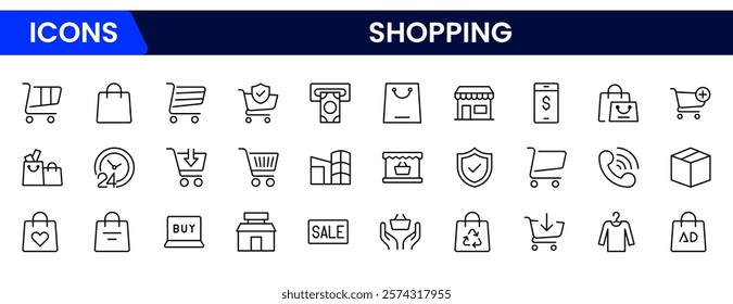 Shopping  E-commerce line icons set. Shopping. Online shopping thin line icons. E-commerce symbols collection.