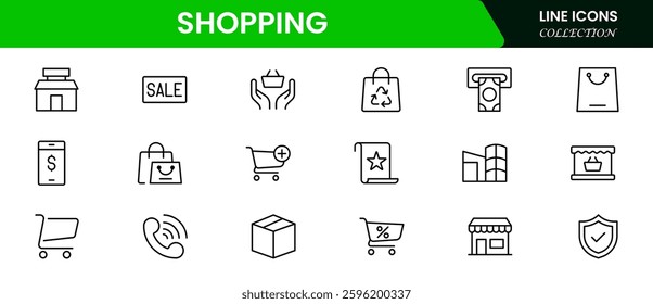 Shopping  E-commerce line icons set. Shopping. Online shopping thin line icons. E-commerce symbols collection.