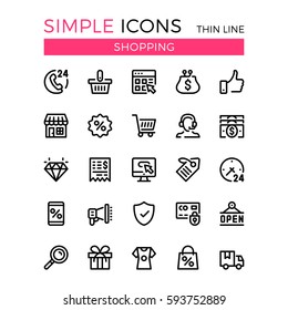 Shopping, e-commerce, online store, ecommerce vector thin line icons set. 32x32 px. Modern line graphic design for website, web design, mobile app, infographic. Pixel perfect vector outline icons set