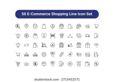 Conjunto de iconos de contorno de compras y comercio electrónico. Un conjunto de 50 iconos de contorno.