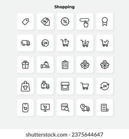 Shopping and e-commerce outline icons set