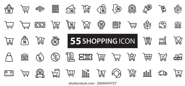 Shopping and e-commerce related icons. Online shopping editable outline icons 